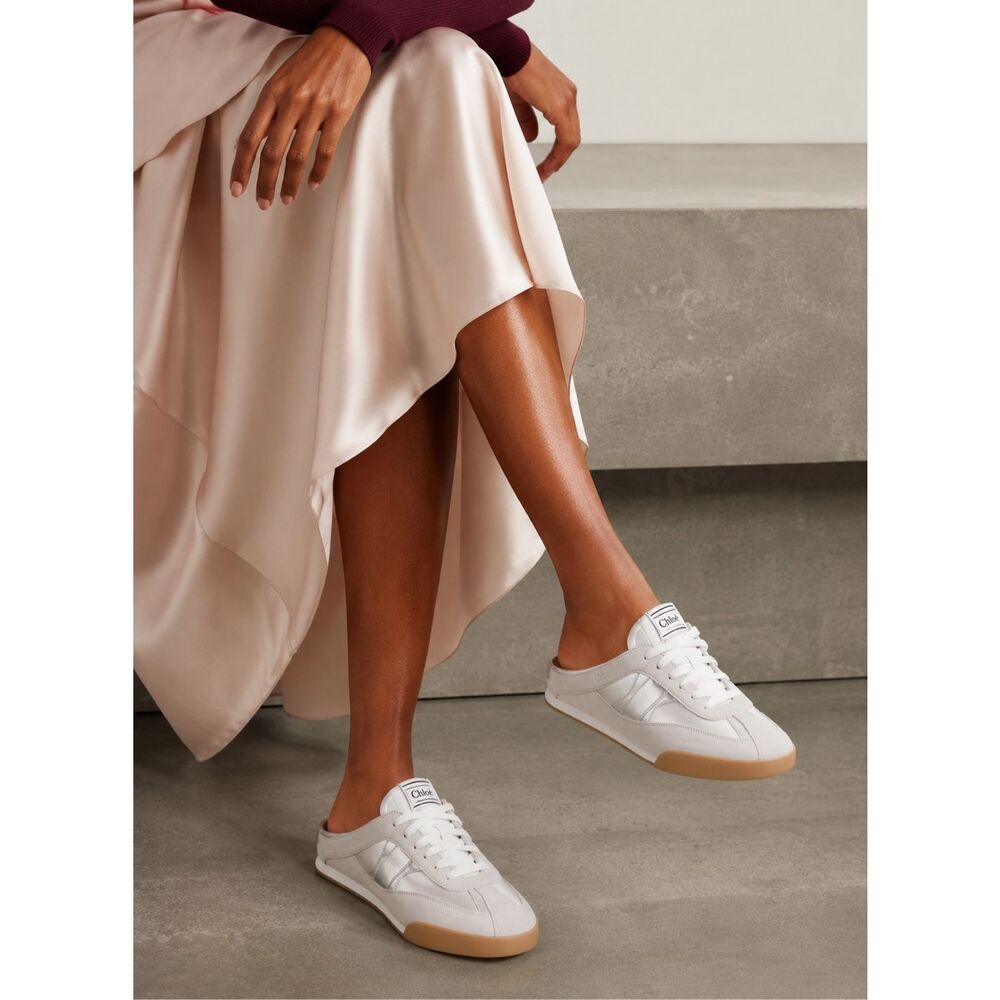 Chloé Kick Panelled Sneakers silver mule designed luxury sneaker Sz 38, $890